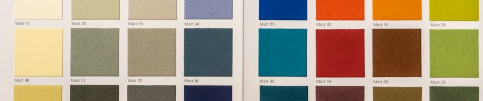 A paint color chart with rows of sample swatches